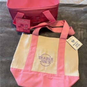 Trader Joe's Pink insulated tote and mini canvas tote set